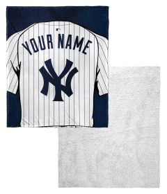 [Personalization Only] NY Yankees OFFICIAL MLB Jersey Personalized Silk Touch Sherpa Throw Blanket, 50" X 60"