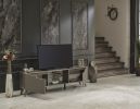 FurnisHome Store Denver Mid Century Modern Tv Stand 2 Door Cabinets 1 Glass Shelf 66 inch Tv Unit, Brown