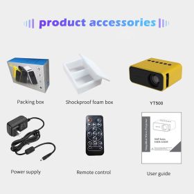 YT500 Home Mini Projector Mini Children's Home Portable Private Cinema HD LED Wired Wireless Phone Projection (Option: Yellow-UK plug)